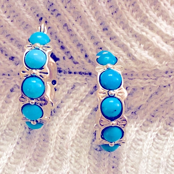 Vintage Sterling Silver Turquoise Earrings - Picture 3 of 7